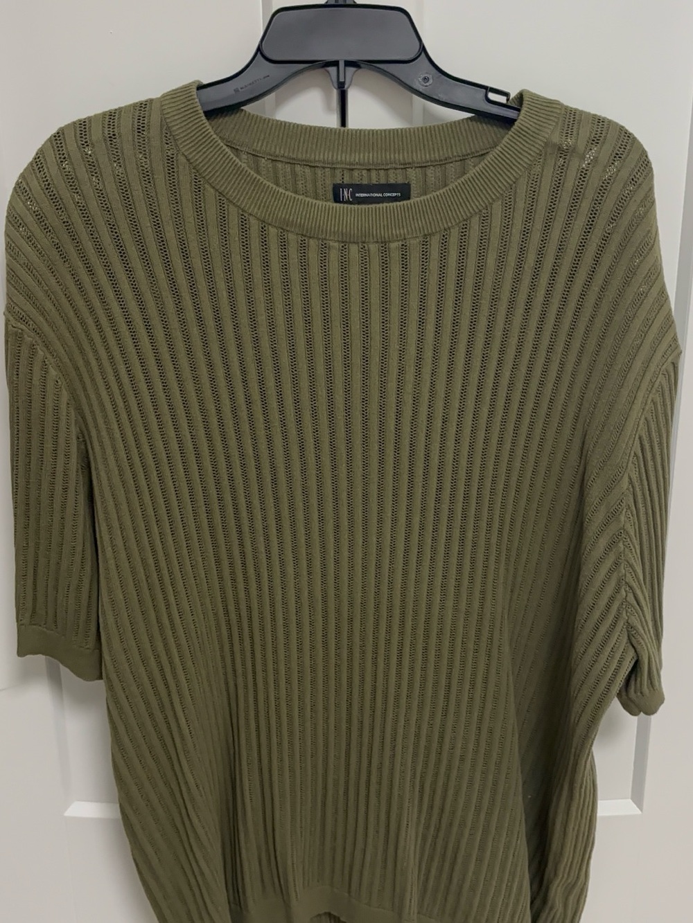 INC International Concepts Olive Ribbed Short-Sleeve Shirt
